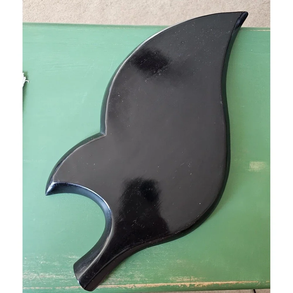 Vintage Wood Leaf Shaped Tray 2 Sections 17 Inches Long Made In Haiti